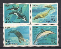 Russia  USSR 1990 Sea Animals. Mi 6130-33 (238) - Dolphins