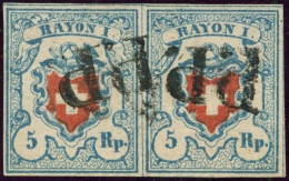 SUISSE - Z 17 II  5 RAPPEN CROIX NON ENCADREE STEIN C2 PAIRE POSITION 11/12 - OBLITEREE - CERTIFICAT MOSER-RAZ - 1843-1852 Timbres Cantonaux Et  Fédéraux