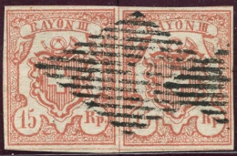 SUISSE - Z 20 15 RAPPEN GROS CHIFFRE PAIRE POSITION 5 ET 6 - OBLITEREE - 1843-1852 Federal & Cantonal Stamps