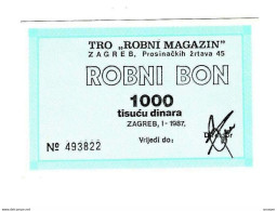 *croatia Zagreb Robni Magazin  Robni Bon 1000 Dinara 1/1987 With Stamp "M&S"  C17 - Croatie