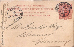GRANDE BRETAGNE N° ENTIER POSTAL DE LONDRES/1892-96 POUR LA FRANCE - Cartas & Documentos