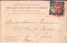 GRANDE BRETAGNE N° ENTIER POSTAL DE LONDRES/1896-00 POUR LA FRANCE - Cartas & Documentos