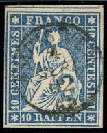 SUISSE - Z 23G 10 RAPPEN BLEU HELVETIA ASSISE - OBLITERE - Used Stamps