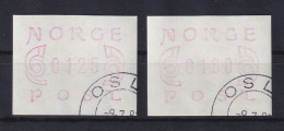 Norwegen ATM Mi.-Nr. 2.1a (schmale 0 Lila) 2 Portowerte 0125 Und 0180 Gestempelt - Automaatzegels [ATM]