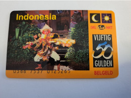 NETHERLANDS  PREPAID / HFL 50,- / INDONESIA / BEL NET/ BELGELD/ THICK CARD  / / OLDER CARD ! / USED  CARD   ** 16219** - [3] Tarjetas Móvil, Prepagadas Y Recargos