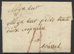 1701 Voorloper Met Inhoud, Vanuit Brugge Naar Brussel, Port 2 Krijtstrepen. Brief Met Nieuwjaarswensen, 'deze Dient U Ee - 1621-1713 (Spanische Niederlande)
