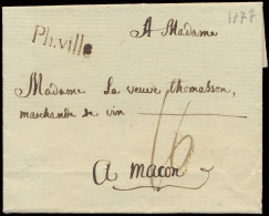 1777 Voorloper, Vanuit Philippeville (zwarte Naamstempel PH.VILLE, Herlant 7), Naar Macon (Frankrijk), Port 16, Zm - 1714-1794 (Oostenrijkse Nederlanden)