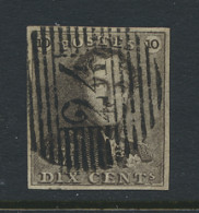 N° 1 10c. Bruin, Goed Gerand En Zeer Mooie, Centrale, Ogenvrije Afst. P.24-Bruxelles, Zm (OBP €90) - 1849 Epaulettes