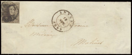 1849 N° 1 10c. Bruin, Volrandig, Op Brief Van P.4-Anvers, Dd. 18-11-1849 Naar Malines, Zm (OBP 220) - 1849 Epaulettes