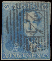 N° 2A-V8 (Balasse) 20c. Blauw, Variëteit Kleine Vork, Volrandig, Zm (OBP €165) - 1849 Epaulettes