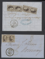 1864 N° 14A 10c. Bruin In 2 Paren Op Brief Van Charleroi, Dd. 27/4/1864 Naar Gosselies, Dubbele Port Binnenland N° 14B 1 - 1863-1864 Medallions (13/16)