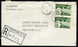 1964 Registered Cover 40c Paper Pair CDS Quatsino BC To Vancouver - Postal History