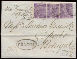 1869 Very Nice Cover From London To Portugal Bearing (S.G.) 109 In Beautiful Strip Of 3 (Plate 8), Pristine Condition, V - Andere & Zonder Classificatie