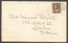 1915 Cover 3c Admiral Duplex Brighton To London Ontario - Postal History