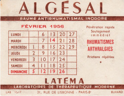 BUVARD  - Pharmacie - Algésal Baume Antirhumatismal - Calendrier Février 1956 - Produits Pharmaceutiques