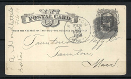 ETATS UNIS Ca.1881: CP Entier De 1c De Boston (Mass.) à Taunton (Mass.), Obl. Fancy Cancel "negative C" - ...-1900