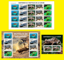 GUINEA GUINEE 2023 PACK OF 3 SHEETS - FROGS REPTILES TURTLES TURTLE CROCODILES SNAKES TORTUES SERPENTS - MNH - Ranas