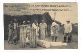 JOLIE CPA CONGO BELGE, LA RECOLTE DU COTON, M. FRANCK, MINISTRE DES COLONIES, EN ROUTE, EXAMINE LE COTON - Belgian Congo