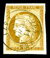 O N°1, 10c Bistre-jaune Oblitération Cachet à Date Type 15 De SOLESMES Le 11 Mars 1852, Grandes Marges. PIECE CHOISIE. S - 1849-1850 Cérès