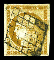 O N°1, 10c Bistre-jaune Obl Grille. TB (signé Scheller)  Qualité: Oblitéré  Cote: 385 Euros - 1849-1850 Ceres