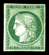 * N°2b, 15c Vert Foncé Neuf, Pleine Gomme D'origine, Fraîcheur Postale. SUPERBE. R.R.R. (signé Calves/certificats)  Qual - 1849-1850 Cérès