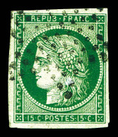 O N°2c, 15c Vert Très Foncé (vert Bouteille) Obl étoile De Paris. SUP. R. (signé Scheller/Certificat)  Qualité: Oblitéré - 1849-1850 Cérès