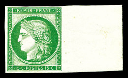 ** N°2e, 15c Vert, Impression De 1862, Grand Bord De Feuille, Fraîcheur Postale, SUP (certificat)  Qualité: ** - 1849-1850 Ceres