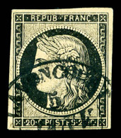 O N°3, 20c Noir Obl Moyen Cachet à Date T14 De Lavancourt (69) 5 Janvier 49. SUP. R.R. (signé Calves/certificat)  Qualit - 1849-1850 Ceres