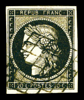 O N°3g, 20c Noir Sur Fauve, Quatre Belles Marges Et Grille Légère. TTB (signé Scheller/certificat)  Qualité: Oblitéré  C - 1849-1850 Cérès