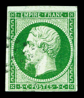 O N°12c, 5c Vert Foncé Sur Vert. TTB (signé Scheller)  Qualité: Oblitéré  Cote: 380 Euros - 1853-1860 Napoléon III