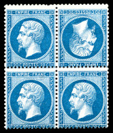 * N°22b, 20c Bleu, Tête-bêche Tenant à Normaux Dans Un Bloc De Quatre (1ex**), RARE Et SUPERBE (signé Calves/certificat) - 1862 Napoléon III