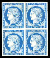 ** N°37f, 20c Bleu, Reimpression De Granet En Bloc De Quatre, Fraîcheur Postale. SUPERBE (certificat)  Qualité: ** - 1870 Asedio De Paris