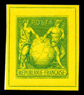 (*) Sage Type I Avec Globe, épreuve En Bleu Sur Jaune. TTB. R.R. (certificat)  Qualité: (*) - 1876-1878 Sage (Typ I)