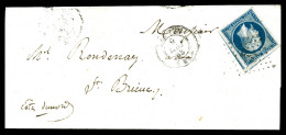 O N°10, 25c Bleu, Grandes Marges Avec Voisins Obl Pc 2221 Sur Lettre De NANTES Pour St Brieuc. TTB (certificat)  Qualité - 1849-1876: Periodo Clásico