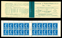 ** N°140-C3, Semeuse, 25c Bleu (type IB), Carnet De 20 Timbres, Couverture Postale, SUPERBE Et RARE (certificat)  Qualit - Anciens : 1906-1965