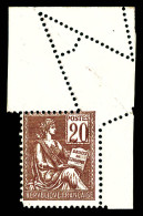 ** N°113n, 20c Mouchon, Piquage Oblique Par Pliage, Coin De Feuille. SUP (certificat)  Qualité: ** - Nuevos