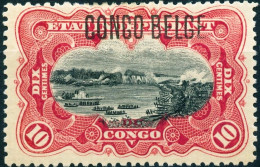 CONGO BELGA, BELGIAN CONGO, STATO LIBERO DEL CONGO, 1909, 10 C.,FRANCOBOLLI NUOVI (MLH*) Mi:BE-CD 2II, Scott:BE-CD 32a, - Ungebraucht