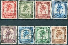 CONGO BELGA, BELGIAN CONGO, FLORA PALMA DA OLIO, 1942, FRANCOBOLLI NUOVI (MNH**) E USATI Scott: 187-194 - Neufs