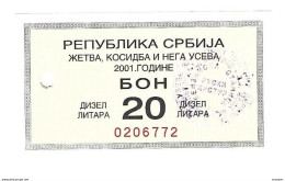 *serbia  Harvest Bon 20 Liter Dizel 2001  S30    With  Stamp - Servië