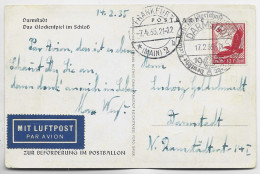 GERMANY LUFTPOST 10C SOLO KARTE AVION LUFTPOST DARMSTADT 17.2.1935 FRANKFURT - Luchtpost & Zeppelin