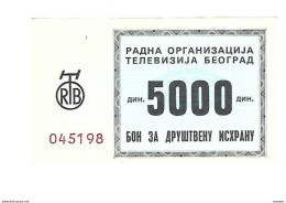 *serbia Beograd Radio & Tv Foodbon 5000 Dinara  S35b  Unc - Serbia