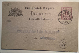 WESEL 1888 Auf Bayern 5 Pf Antwort Postkarte (Mi.P32/03x) Selten & Sehr Gut Erhalten (Düsseldorf Westfalen Ganzsache - Postal  Stationery