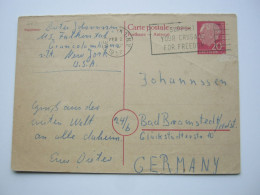 1957 , 20 Pfg. HEUSS , Antwortkarte Aus  NEW YORK Nach Deutschland , Geringe Beförderungsspuren - Postales - Usados