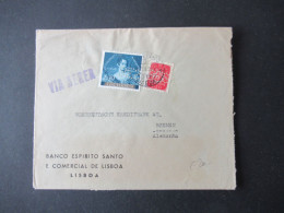 Portugal 1954 Via Aerea/Luftpost Firmenumschlag Banco Espirito Santo Lisboa Marken Mit Perfin / Firmenlochung BES - Briefe U. Dokumente