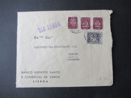 Portugal 1953 Via Aerea/Luftpost Firmenumschlag Banco Espirito Santo Lisboa Marken Mit Perfin / Firmenlochung BES - Covers & Documents