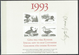 Lars Sjööblom. Sweden 1993. Seabirds . Michel 1789-1792 Black Print. Special Card. Signed. - Essais & Réimpressions