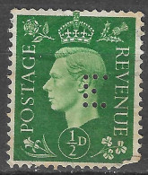 Great Britain - XX. 1940 (8 May) Perfin E. London Local Usage 1/2d Yellow Green  Used. - Unused Stamps