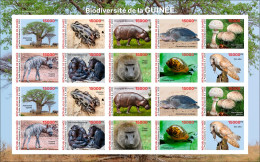 GUINEA 2023 IMPERF SHEET 20V FROGS FROG BAOBAB HIPPOPOTAMUS TURTLES TURTLE MUSHROOMS MONKEYS SHELLS OWLS OWL HYENA - MNH - Ranas