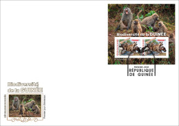 GUINEA 2023 FDC IMPERF M/S 2V - FROGS FROG BAOBAB HIPPOPOTAMUS TURTLES TURTLE MUSHROOMS MONKEYS SHELLS OWLS HYENA - Ranas