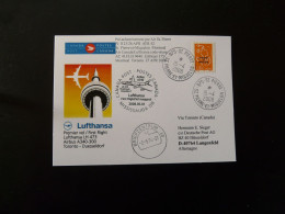 Premier Vol First Flight St-Pierre & Miquelon To Dusseldorf Via Toronto Airbus A340 Lufthansa 2008 - Storia Postale